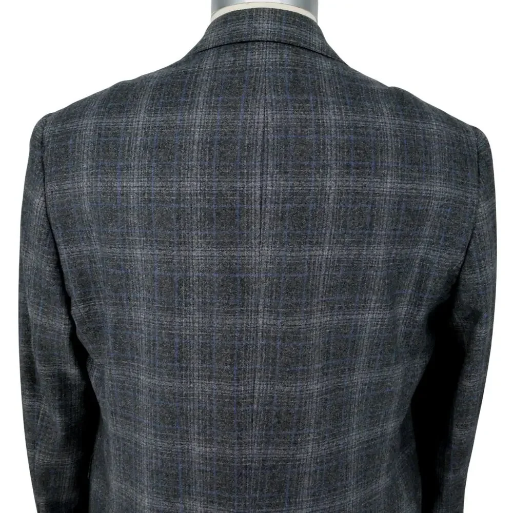 Joseph Abboud Sport Coat Mens 46R Gray Plaid Wool Jacket Lined Blazer Preppy